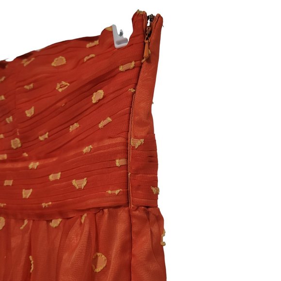 NWT Minuet Orange Yellow Polka Dot Sheer Strapless Lined Zip Dress Size Medium - Picture 6 of 8